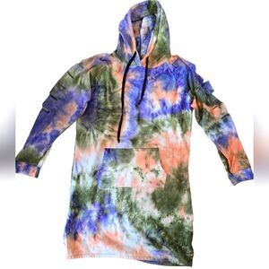 Rogue Fitness Tie Die Oversized Tunic Hoodie with Slit Sleeves Women's Size 2XL